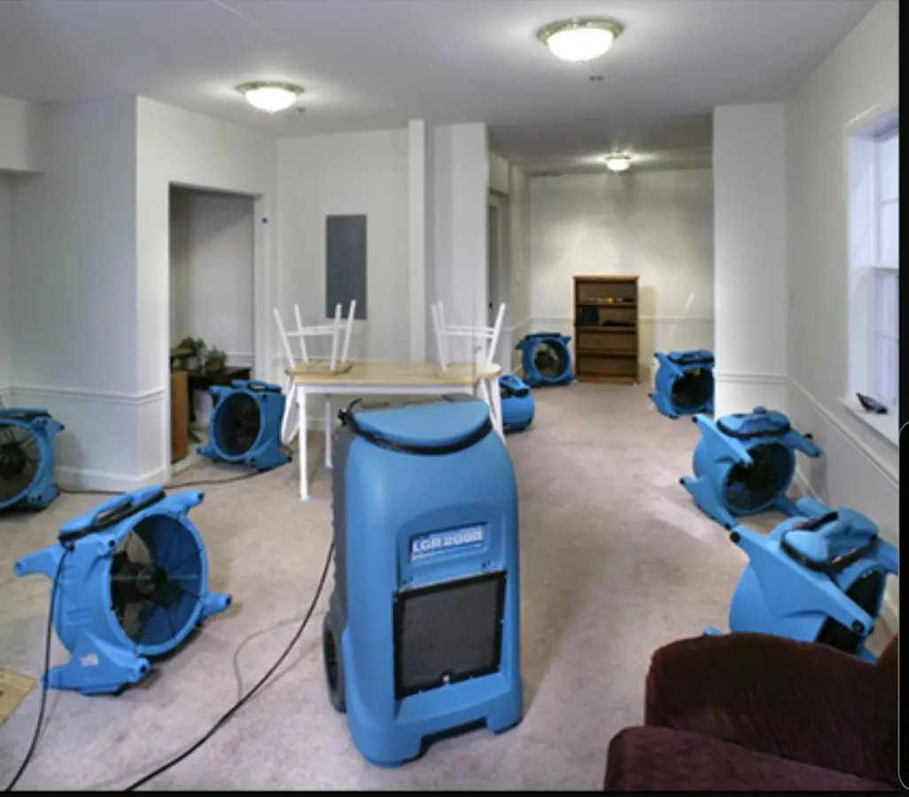 Air movers and dehumidifier setup for Water Extraction & Removal in York